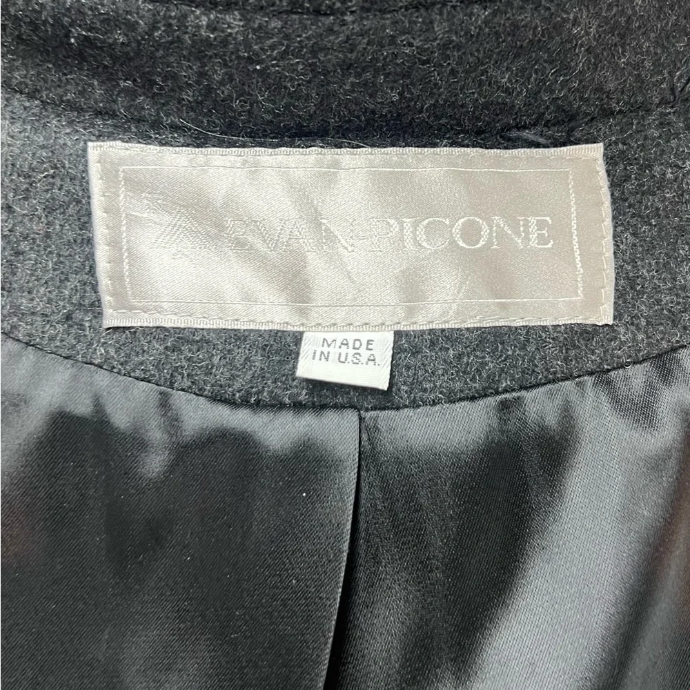 Vintage Women’s 8 Evan-Picone Charcoal Gray Wool Double Breasted Long Over Coat - Picture 6 of 8